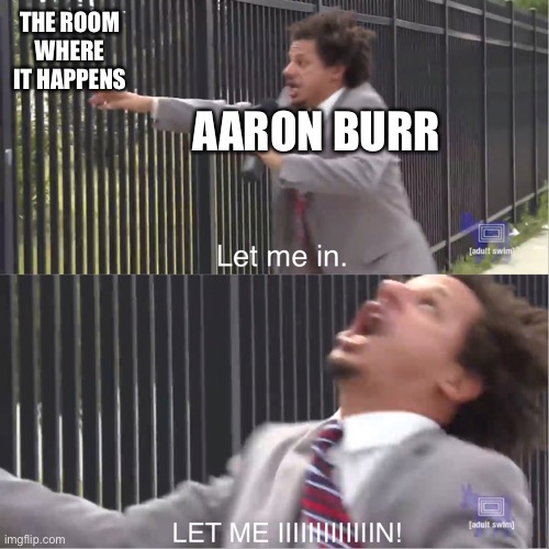 Aaron Burr vs. the room where it happens | THE ROOM WHERE IT HAPPENS; AARON BURR | image tagged in let me in | made w/ Imgflip meme maker