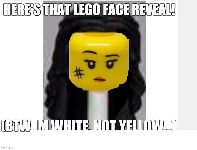 Im not yellow (: anyway thank so much to my 15 followers, and here's the lego reveal (SurlyKong69 suggested it) | (BTW | made w/ Imgflip meme maker