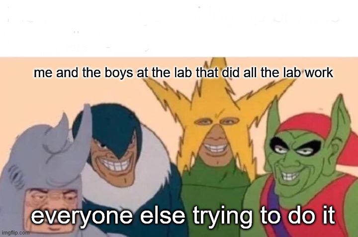 the lab boys | me and the boys at the lab that did all the lab work; everyone else trying to do it | image tagged in labrador | made w/ Imgflip meme maker