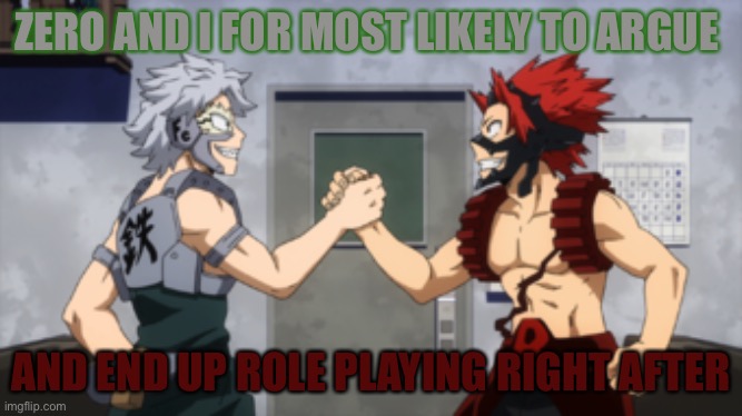 ZERO AND I FOR MOST LIKELY TO ARGUE; AND END UP ROLE PLAYING RIGHT AFTER | made w/ Imgflip meme maker