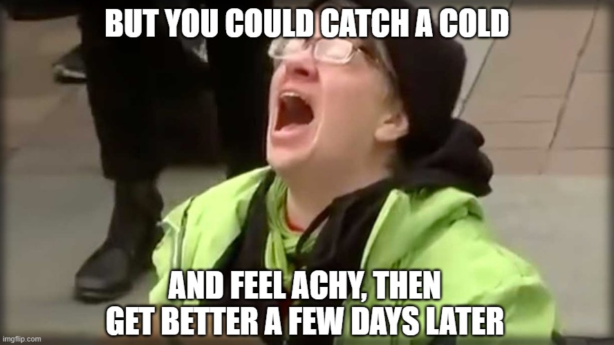 Trump SJW No | BUT YOU COULD CATCH A COLD AND FEEL ACHY, THEN GET BETTER A FEW DAYS LATER | image tagged in trump sjw no | made w/ Imgflip meme maker
