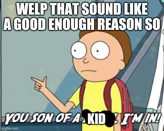 You son of a bitch, I'm in! | WELP THAT SOUND LIKE A GOOD ENOUGH REASON SO KID | image tagged in you son of a bitch i'm in | made w/ Imgflip meme maker