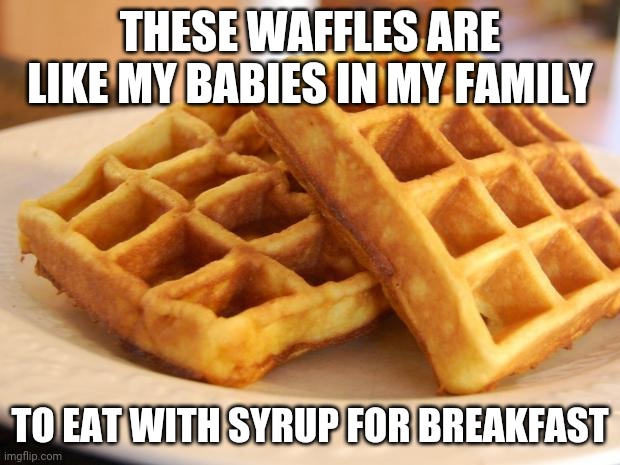 Yummy waffles | THESE WAFFLES ARE LIKE MY BABIES IN MY FAMILY; TO EAT WITH SYRUP FOR BREAKFAST | image tagged in essay waffle,memes,waffle,waffles,babies,breakfast | made w/ Imgflip meme maker