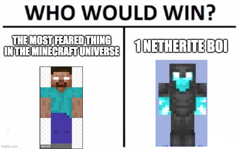 Who Would Win? | THE MOST FEARED THING IN THE MINECRAFT UNIVERSE; 1 NETHERITE BOI | image tagged in memes,who would win | made w/ Imgflip meme maker