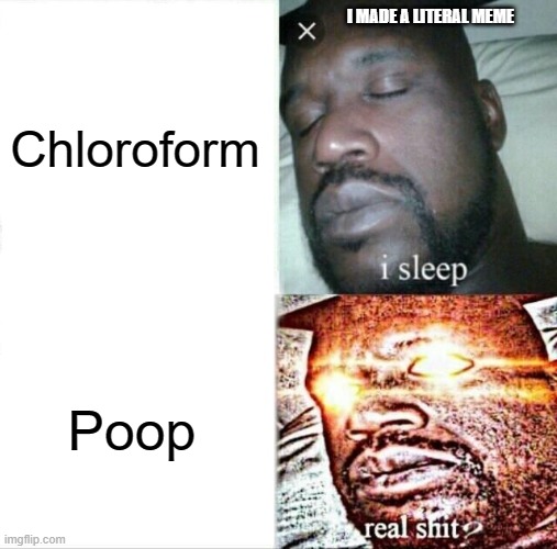 Sleeping Shaq Meme | Chloroform; I MADE A LITERAL MEME; Poop | image tagged in memes,sleeping shaq | made w/ Imgflip meme maker