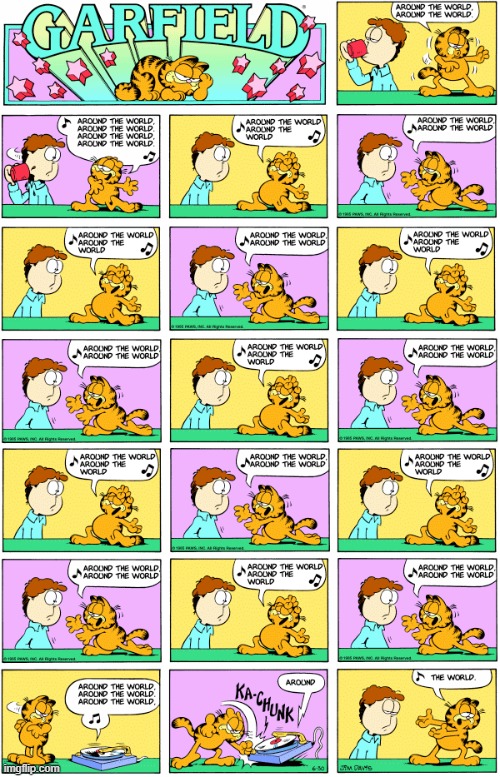 the record player wasn't even broken, stupid! | image tagged in daft punk,comics/cartoons,funny,garfield,music | made w/ Imgflip meme maker