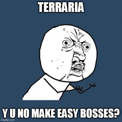 Y U No | TERRARIA; Y U NO MAKE EASY BOSSES? | image tagged in memes,y u no | made w/ Imgflip meme maker