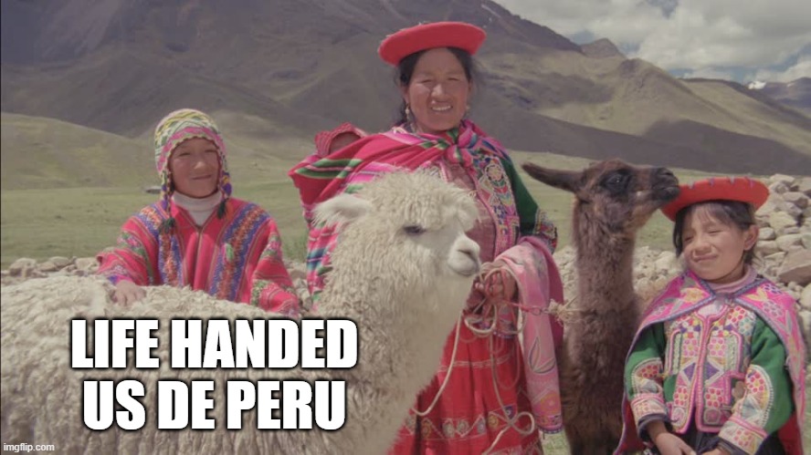 peru | LIFE HANDED US DE PERU | image tagged in peru | made w/ Imgflip meme maker