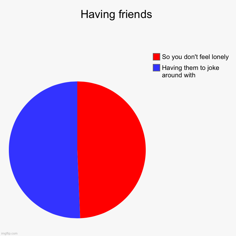 Having friends | Having them to joke around with, So you don't feel lonely | image tagged in charts,pie charts | made w/ Imgflip chart maker