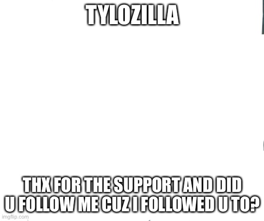 That Would Be Great Meme | TYLOZILLA; THX FOR THE SUPPORT AND DID U FOLLOW ME CUZ I FOLLOWED U TO? | image tagged in memes,that would be great | made w/ Imgflip meme maker