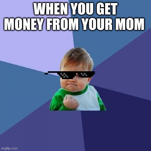 yess money | WHEN YOU GET MONEY FROM YOUR MOM | image tagged in memes,success kid | made w/ Imgflip meme maker