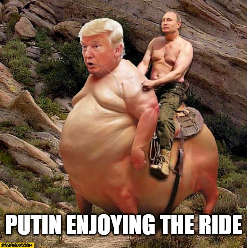 This is What a Commie Pig Looks Like | PUTIN ENJOYING THE RIDE | image tagged in traitor,commie,criminal,imeached,disgusting pig,psychopath | made w/ Imgflip meme maker