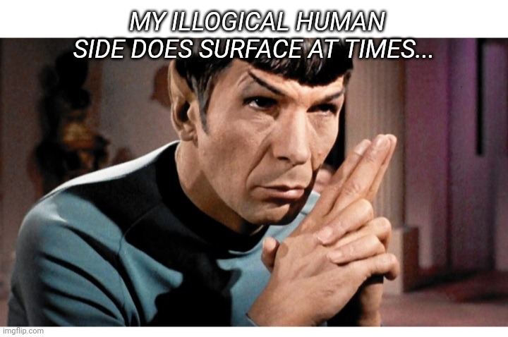 MY ILLOGICAL HUMAN SIDE DOES SURFACE AT TIMES... | made w/ Imgflip meme maker