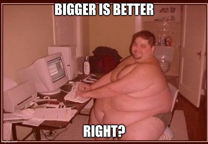 Obese guy | BIGGER IS BETTER RIGHT? | image tagged in obese guy | made w/ Imgflip meme maker