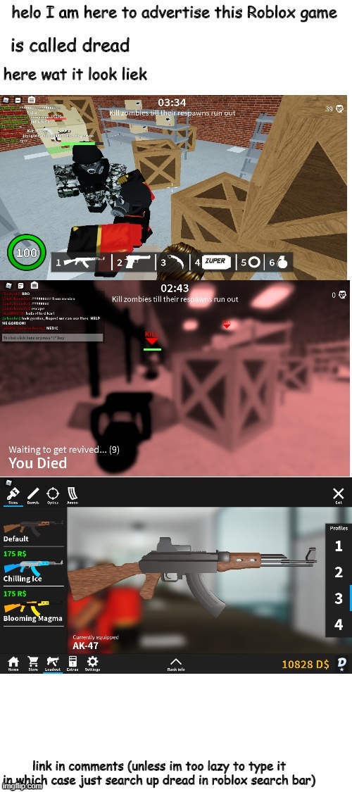 an ad ignore if you don liek | image tagged in roblox,dread,roblox dread | made w/ Imgflip meme maker