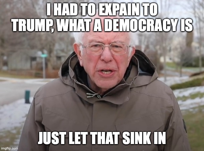 Republicans be living in the upside down | I HAD TO EXPAIN TO TRUMP, WHAT A DEMOCRACY IS; JUST LET THAT SINK IN | image tagged in bernie sanders once again asking | made w/ Imgflip meme maker