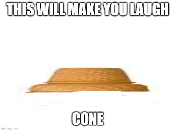 cone | THIS WILL MAKE YOU LAUGH; CONE | image tagged in blank white template | made w/ Imgflip meme maker