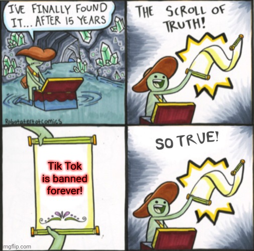 Victory Is OURS!!! | Tik Tok is banned forever! | image tagged in the real scroll of truth,anti tik tok,the scroll of truth,memes,victory | made w/ Imgflip meme maker