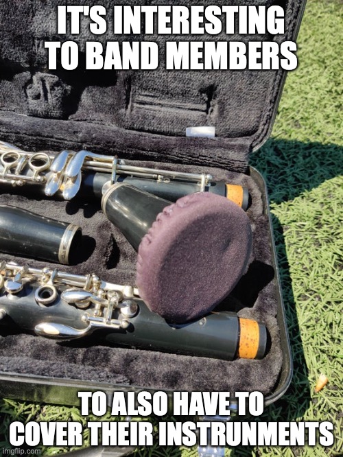 Band Instrument Coverings | IT'S INTERESTING TO BAND MEMBERS; TO ALSO HAVE TO COVER THEIR INSTRUNMENTS | image tagged in band,instrunment,covering,covid-19,memes | made w/ Imgflip meme maker