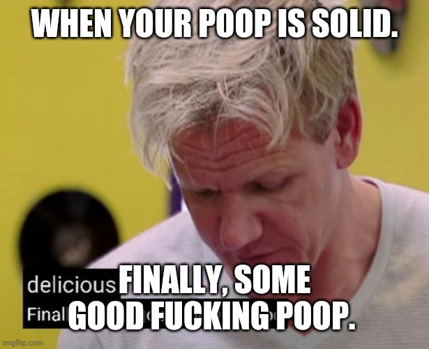 Finally some good fucking food | WHEN YOUR POOP IS SOLID. FINALLY, SOME GOOD FUCKING POOP. | image tagged in finally some good fucking food | made w/ Imgflip meme maker