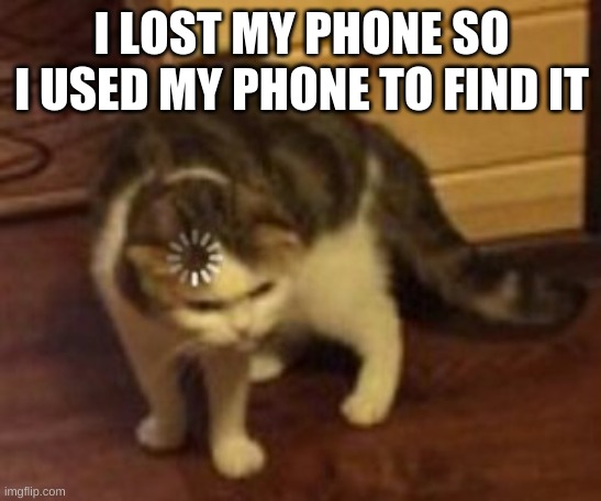 cat | I LOST MY PHONE SO I USED MY PHONE TO FIND IT | image tagged in loading cat | made w/ Imgflip meme maker