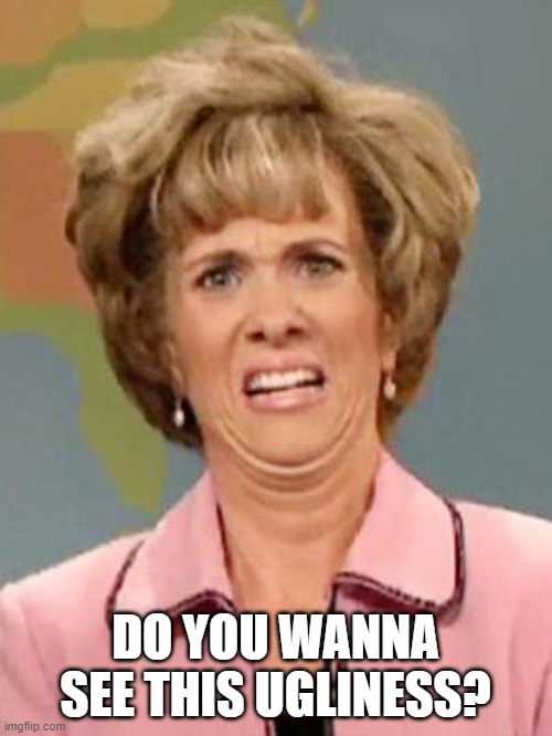 Grossed Out | DO YOU WANNA SEE THIS UGLINESS? | image tagged in grossed out | made w/ Imgflip meme maker