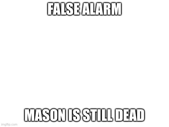 sorry, it’s not mason it’s someone else | FALSE ALARM; MASON IS STILL DEAD | image tagged in blank white template | made w/ Imgflip meme maker