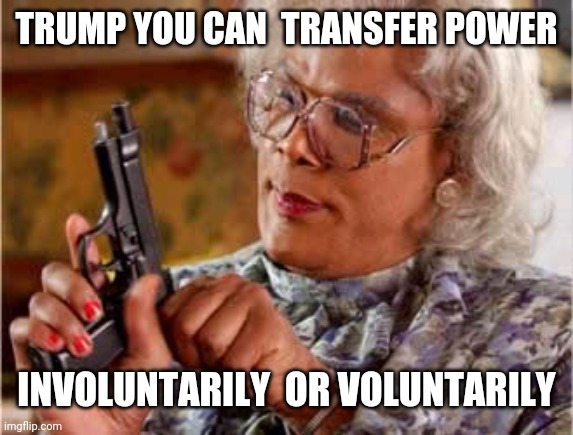 Madeaonemotime | TRUMP YOU CAN  TRANSFER POWER; INVOLUNTARILY  OR VOLUNTARILY | image tagged in madeaonemotime | made w/ Imgflip meme maker