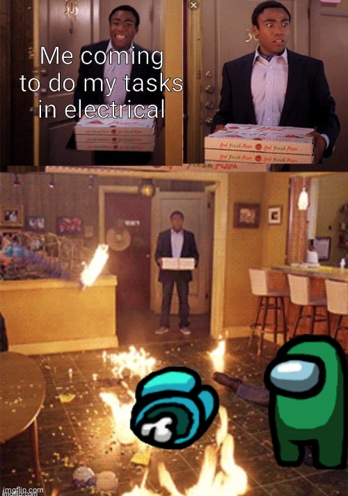 It's always electrical. | Me coming to do my tasks in electrical | image tagged in surprised pizza delivery | made w/ Imgflip meme maker
