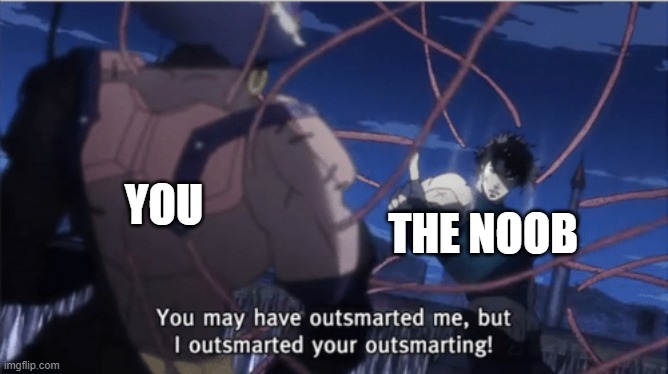 You may have outsmarted me, but i outsmarted your understanding | THE NOOB YOU | image tagged in you may have outsmarted me but i outsmarted your understanding | made w/ Imgflip meme maker