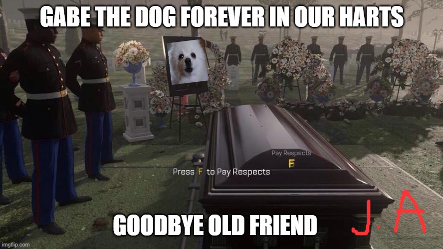 Press F to Pay Respects | GABE THE DOG FOREVER IN OUR HARTS; GOODBYE OLD FRIEND | image tagged in press f to pay respects | made w/ Imgflip meme maker