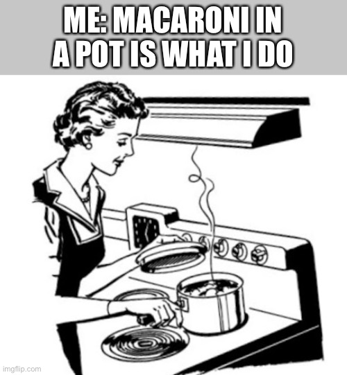 Mom meme | ME: MACARONI IN A POT IS WHAT I DO | image tagged in funny memes | made w/ Imgflip meme maker