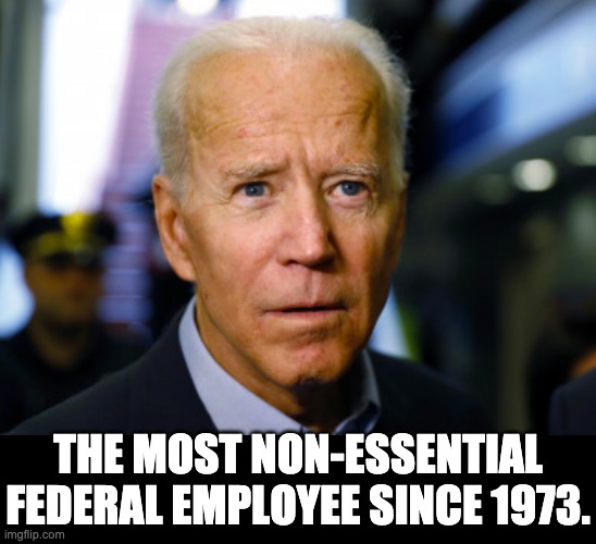 Non-essential | THE MOST NON-ESSENTIAL FEDERAL EMPLOYEE SINCE 1973. | image tagged in joe biden confused | made w/ Imgflip meme maker