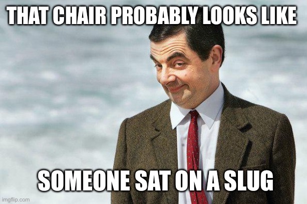 If you know what I mean (color) | THAT CHAIR PROBABLY LOOKS LIKE SOMEONE SAT ON A SLUG | image tagged in if you know what i mean color | made w/ Imgflip meme maker
