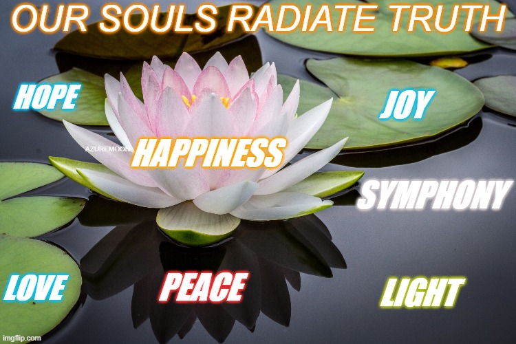 JOYFUL SOULS | OUR SOULS RADIATE TRUTH; HOPE; JOY; AZUREMOON; HAPPINESS; SYMPHONY; PEACE; LOVE; LIGHT | image tagged in inspirational memes,inspire the people,happiness,joy,peace,true love | made w/ Imgflip meme maker