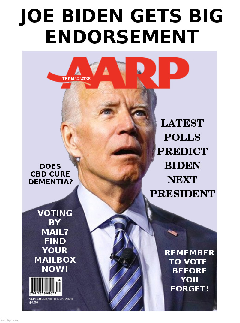 Joe Biden Gets Big Endorsement | image tagged in joe biden,aarp,dementia,democrats,i see dead people,voting | made w/ Imgflip meme maker