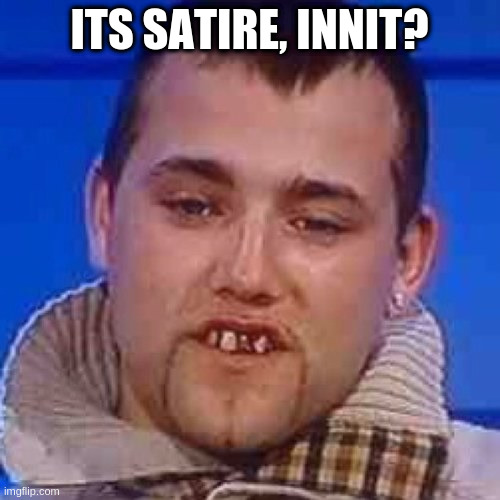 Innit | ITS SATIRE, INNIT? | image tagged in innit | made w/ Imgflip meme maker