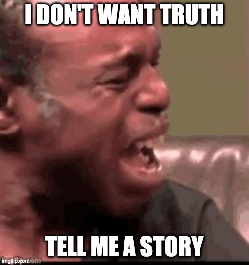 Crying Guy | I DON'T WANT TRUTH; TELL ME A STORY | image tagged in crying dude | made w/ Imgflip meme maker