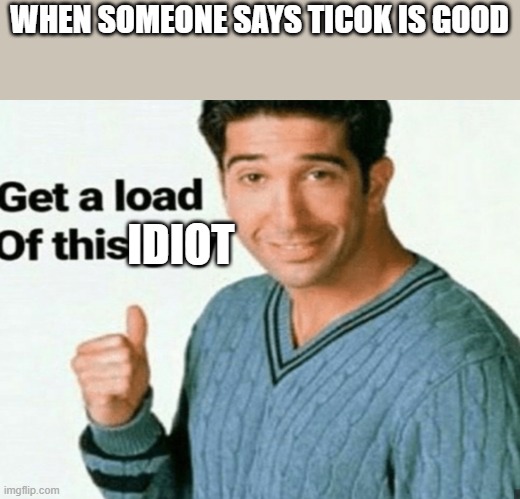 get a load of this guy | WHEN SOMEONE SAYS TICOK IS GOOD; IDIOT | image tagged in get a load of this guy,tik tok,tiktok | made w/ Imgflip meme maker