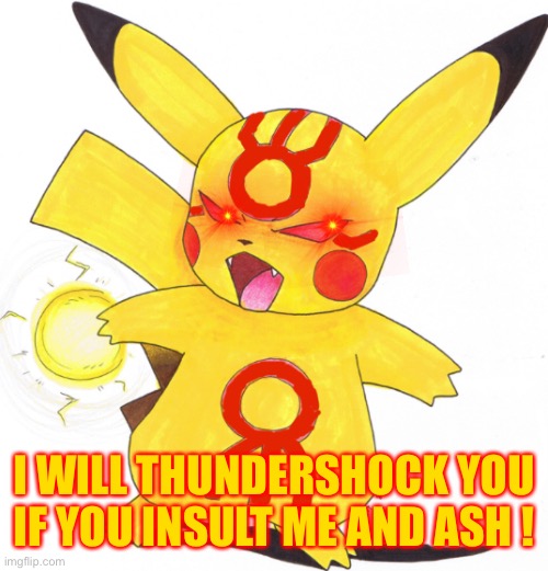 I WILL THUNDERSHOCK YOU IF YOU INSULT ME AND ASH ! | made w/ Imgflip meme maker