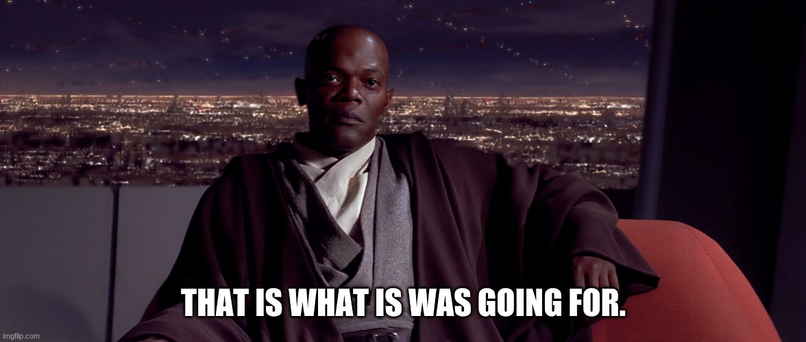 Mace Windu I agree | THAT IS WHAT IS WAS GOING FOR. | image tagged in mace windu i agree | made w/ Imgflip meme maker