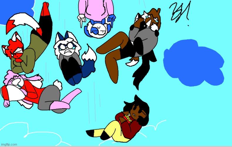 Yay! Falling! (Cloudy, Lit, Cocoa, Clear, Clear's Cat, Poff, and Me!) | made w/ Imgflip meme maker