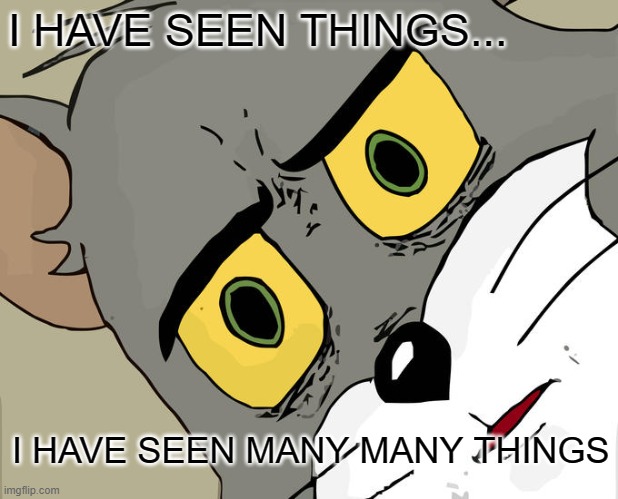 I HAVE SEEN THINGS! | I HAVE SEEN THINGS... I HAVE SEEN MANY MANY THINGS | image tagged in memes,cat memes | made w/ Imgflip meme maker