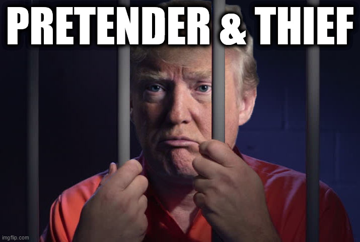 Commander & Chief Biden or Pretender & Thief Thump? The Choice is Easy | PRETENDER & THIEF | image tagged in trump behind bars | made w/ Imgflip meme maker