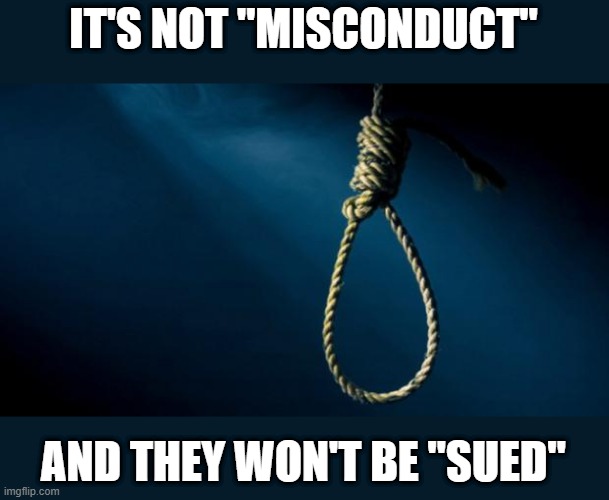 Noose | IT'S NOT "MISCONDUCT" AND THEY WON'T BE "SUED" | image tagged in noose | made w/ Imgflip meme maker