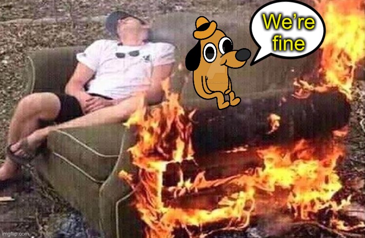 Sofa so good. | We’re fine | image tagged in this is fine,sofa,fire,memes,funny | made w/ Imgflip meme maker