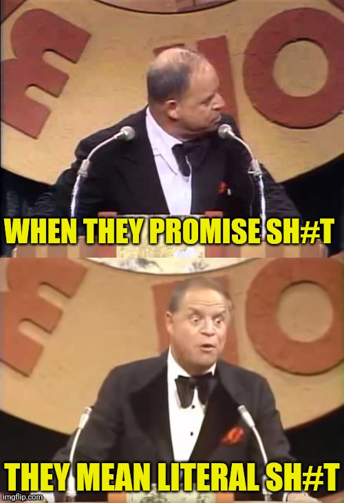 Don Rickles Roast | WHEN THEY PROMISE SH#T THEY MEAN LITERAL SH#T | image tagged in don rickles roast | made w/ Imgflip meme maker