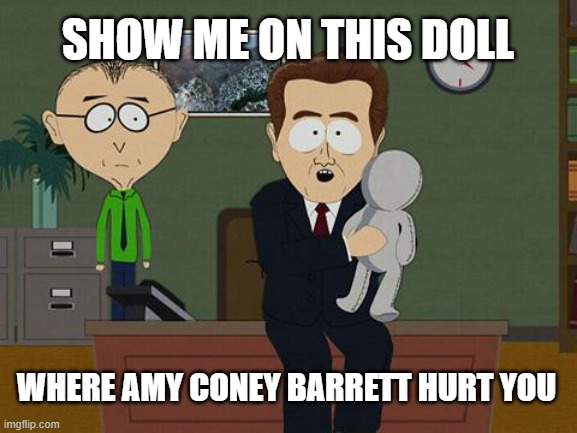 Show me on this doll | SHOW ME ON THIS DOLL; WHERE AMY CONEY BARRETT HURT YOU | image tagged in show me on this doll | made w/ Imgflip meme maker