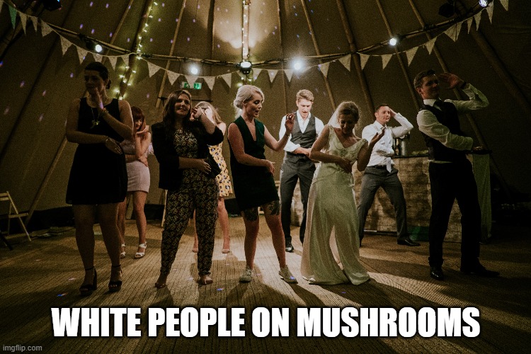 At this point, their Native American hosts quietly ducked out of the Lodge.... | WHITE PEOPLE ON MUSHROOMS | image tagged in memes,funny memes,mushrooms,magic mushrooms,white people,meanwhile on imgflip | made w/ Imgflip meme maker