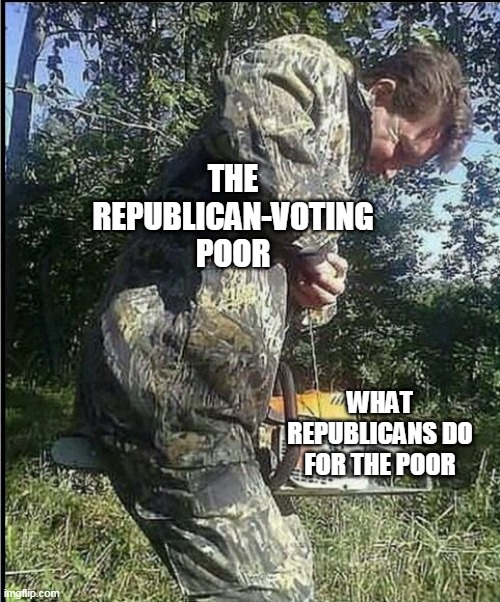 the poor voting republican | THE REPUBLICAN-VOTING POOR; WHAT REPUBLICANS DO FOR THE POOR | image tagged in poor people | made w/ Imgflip meme maker